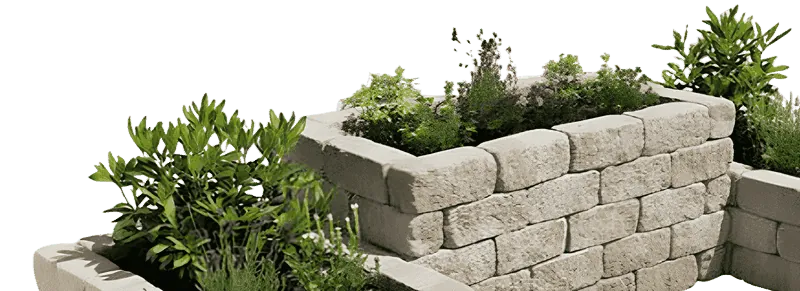 Segmental block retaining wall with planting terraces